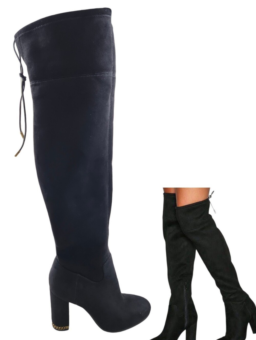 Michael Kors Jamie Stretch Women’s Black Over-The-Knee Tall Boots Gold Heel 8M